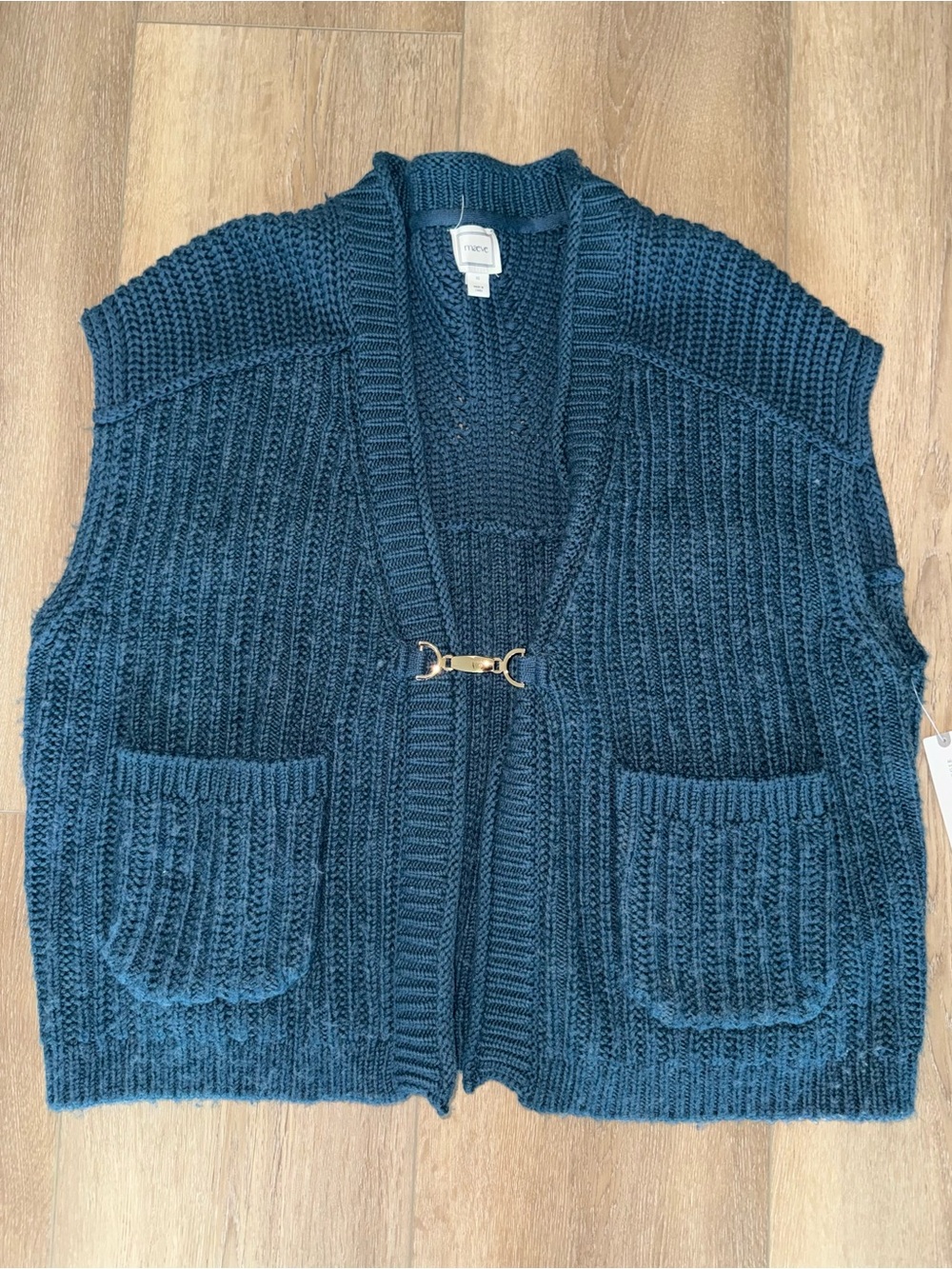 NWT Maeve Anthropologie Sleeveless V Neck Buckle Cardigan Sweater Deep indigo XS